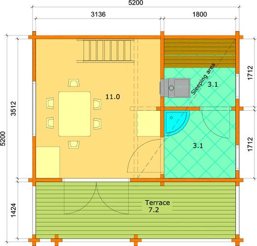 Sauna leila 1 Palmako 33 m2 madera maciza 70 mm