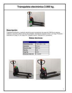 Transpaleta electrónica 2.000 kg 16027